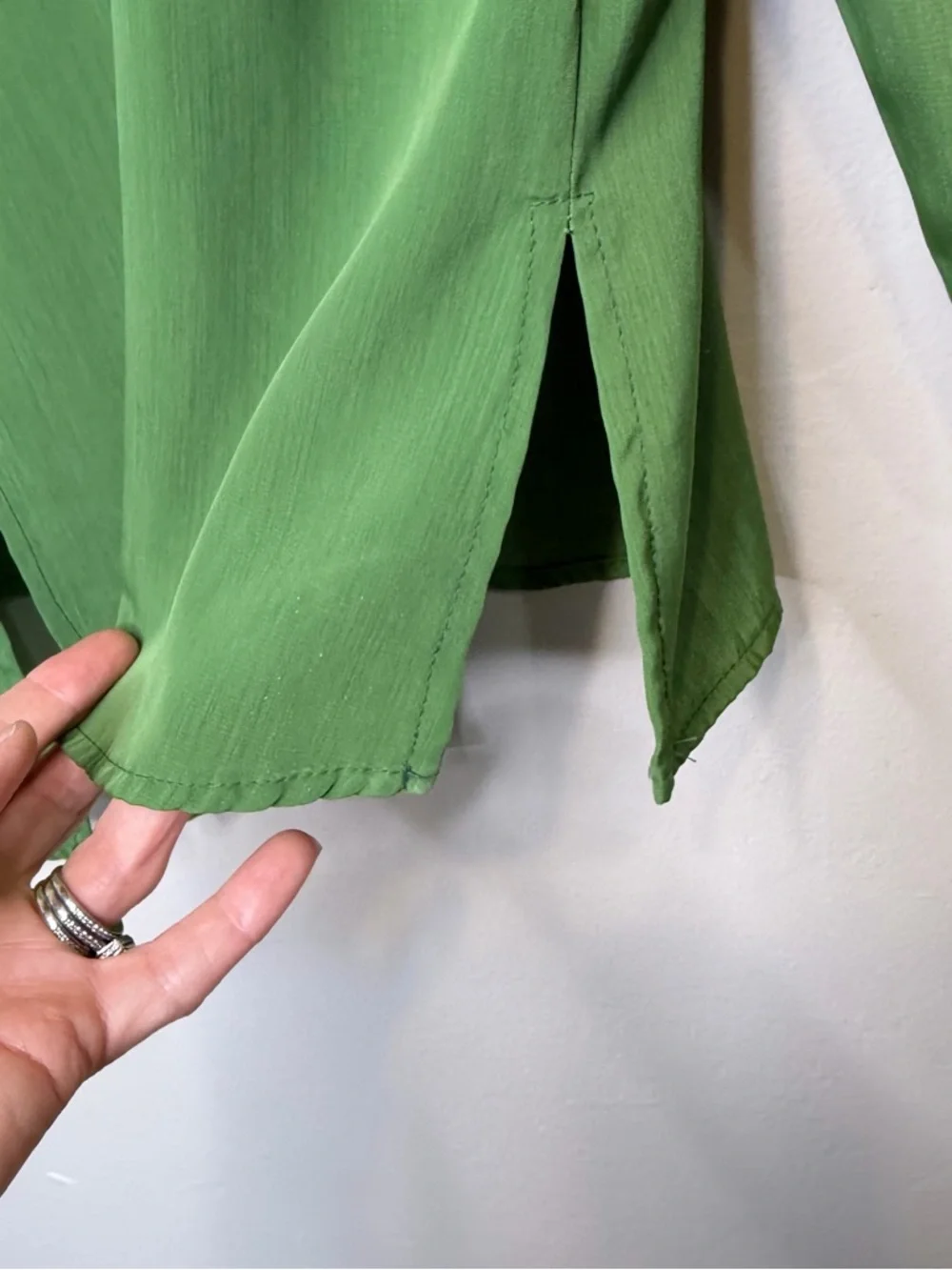 MS | VTG Kelly Green Button Front Long Sleeve Soft Tunic Top Lightweight Blouse - Picture 9 of 11